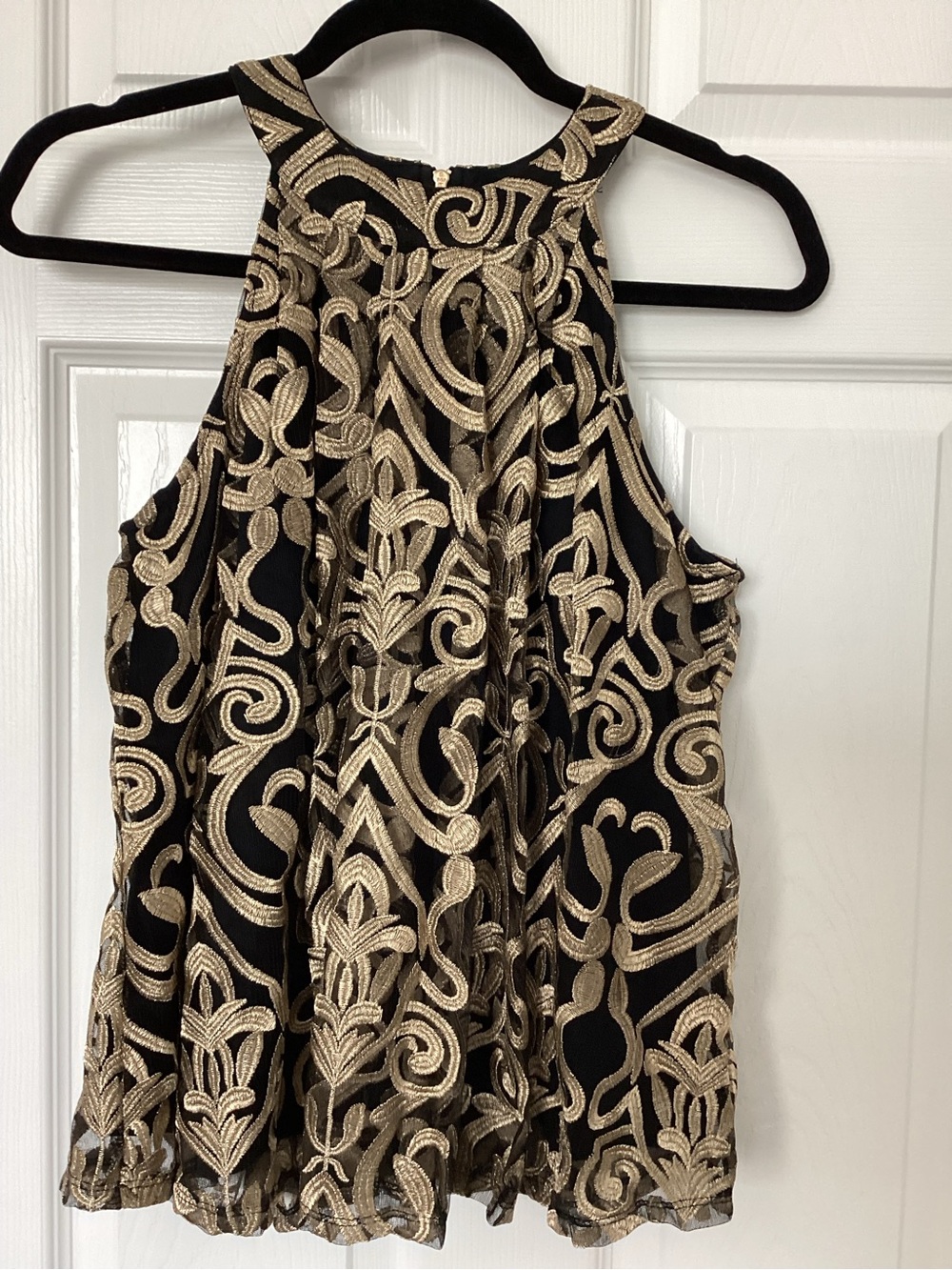Festive Black & Gold Embroidered Pleated Halter Top